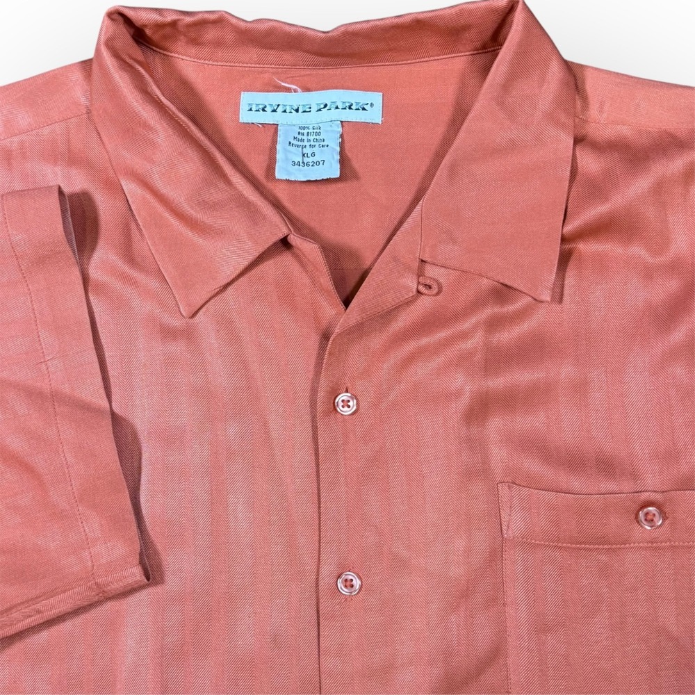 Irvine Park Button Down Mens‎ XLG Salmon Pink Silk Herringbone Stripe Shirt VTG
